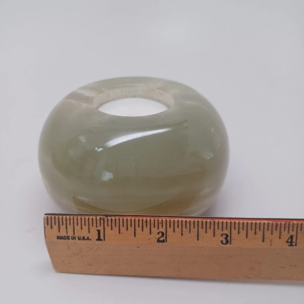 Polished Alabaster Onyx Stone Tea Light Candle Holder Green Brown‎ Round Sphere